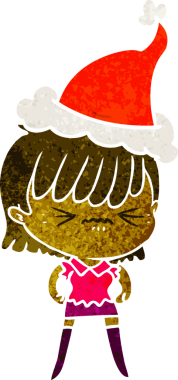 Bir insan tarafından çizilmiş Noel Baba şapkası takan bir kızın eski bir çizgi filmi.