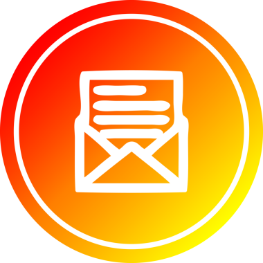 Bir insan tarafından çizilen sıcak gradyan bitiş ile zarf harfi dairesel simgesi