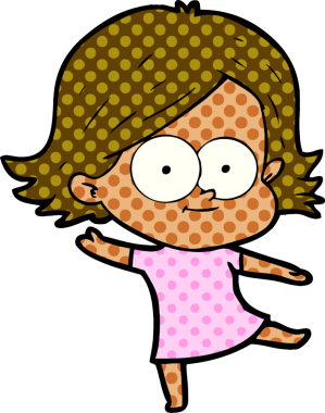 Bir insan tarafından çizilmiş mutlu çizgi film kızı.