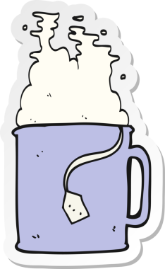 Bir insan tarafından çizilmiş bir bardak çayın çıkartması.