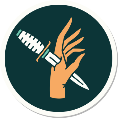 Bir insan tarafından çizilmiş eline geleneksel bir hançer stili dövme çıkartması.