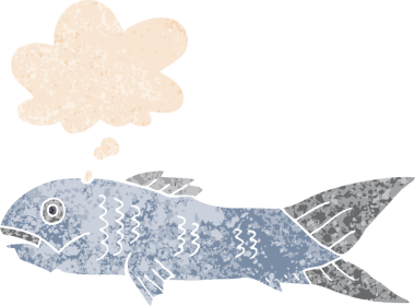 Düşünce baloncuğu ve grunge ile çizgi film balığı bir insan tarafından çizilmiş tedirgin geçmiş dokuya