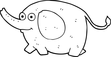 Bir insan tarafından çizilmiş siyah beyaz bir fil.