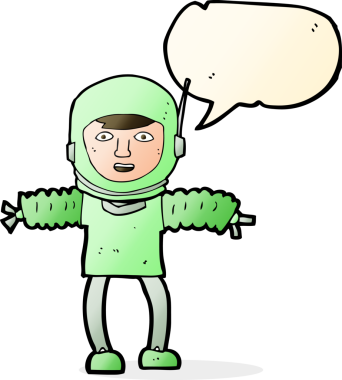 Bir insan tarafından çizilmiş konuşma balonu olan bir astronot.