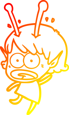 Bir çizgi film karakteri, bir insan tarafından çizilmiş bir uzaylı kız çizimi.