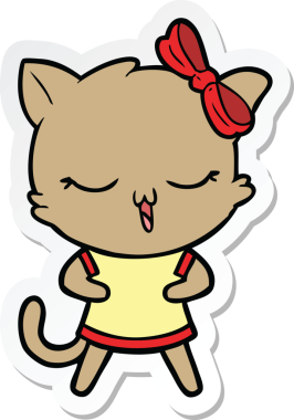 Bir insan tarafından çizilmiş kafasında fiyonk olan çizgi film kedisinin çıkartması.