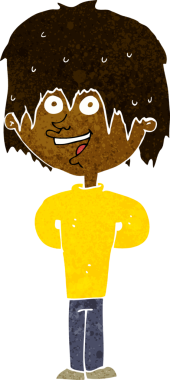 Bir insan tarafından çizilmiş mutlu, pasaklı bir çocuk.