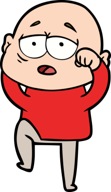 Bir insan tarafından çizilmiş yorgun, kel bir adam.