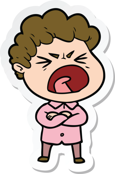 Bir insan tarafından çizilmiş öfkeli bir adamın karikatür çıkartması.