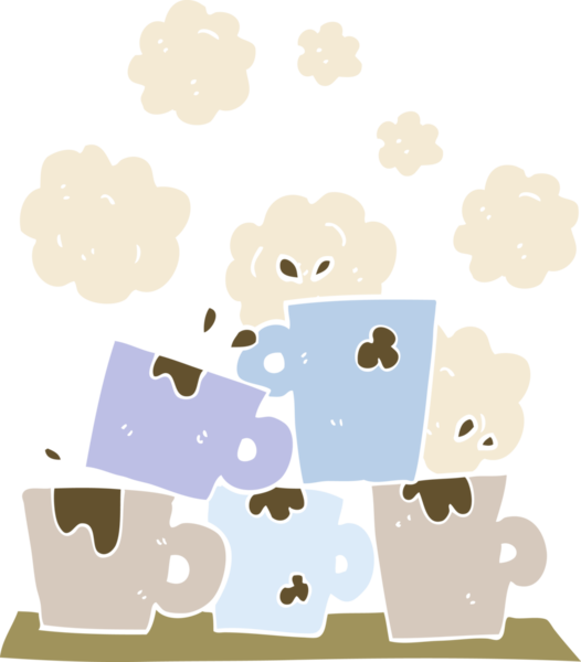 Bir insan tarafından çizilmiş kahve fincanlarının düz renk çizimi