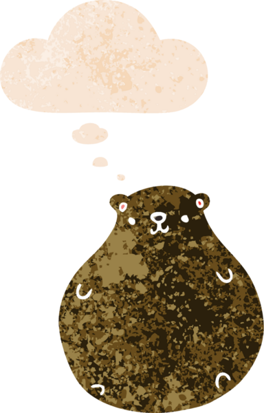 Düşünce baloncuğu ve grunge ile çizgi film ayısı bir insan tarafından çizilmiş tedirgin geçmiş doku