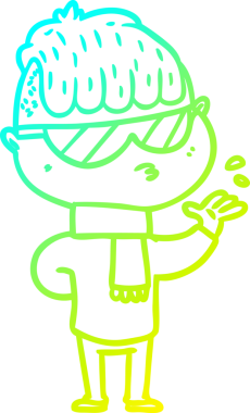 Bir insan tarafından çizilmiş güneş gözlüğü takan çizgi film çocuğu çizimi.