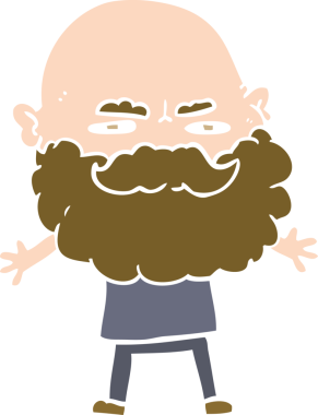 Düz renkli çizgi film karakteri sakallı bir insan tarafından çizilmiş.