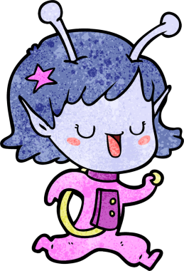 Bir insan tarafından çizilmiş mutlu uzaylı kız çizgi filmi.