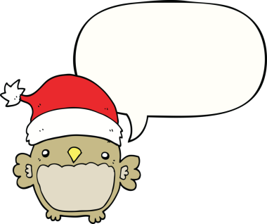 Bir insan tarafından çizilmiş konuşma baloncuklu şirin noel baykuşu