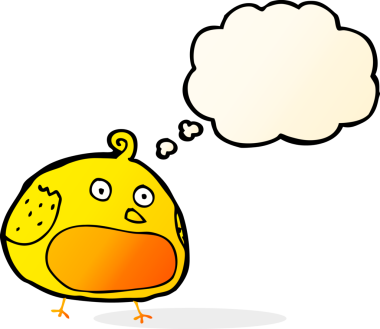 Bir insan tarafından çizilmiş düşünce baloncuklu şişman kuş.