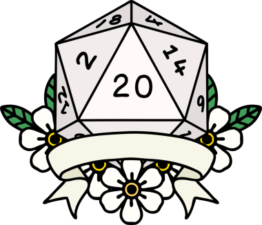 Retro Dövme Biçimi Doğal 20 kritik vuruş D20 zar bir insan tarafından çizildi