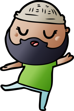 Bir insan tarafından çizilmiş sakallı sevimli bir çizgi film adamı.