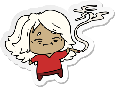 Bir insan tarafından çizilmiş tatlı kawaii yaşlı kadının serbest sticker karikatürü.