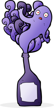 Şişede bir insan tarafından çizilmiş çizgi film hayaleti.