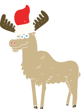 Noel geyiğinin bir insan tarafından çizilmiş düz renk çizimi