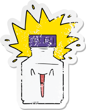 Bir insan tarafından çizilmiş karikatür hap kavanozunun sıkıntılı çıkartması.