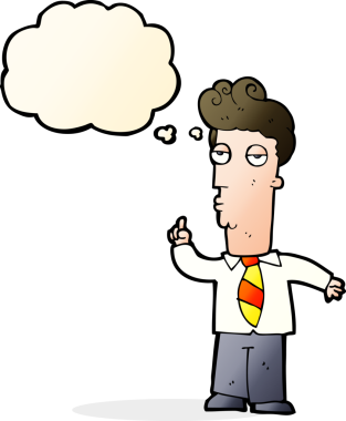 Bir insan tarafından çizilmiş düşünce baloncuğuyla soru soran sıkıcı bir çizgi film.