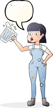 Bir insan tarafından çizilmiş biralı serbest konuşma balonu karikatürü kadın.