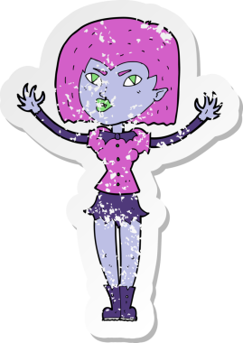 Bir insan tarafından çizilmiş vampir bir kızın gerilimli çıkartması.