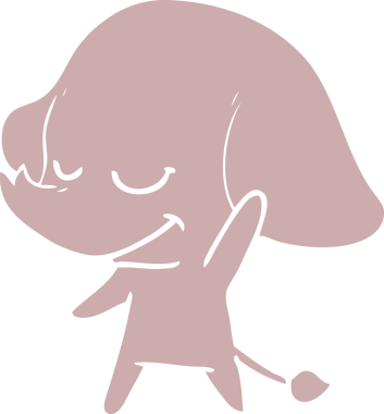 Bir insan tarafından çizilmiş düz renk çizgi film gülümseyen fil.