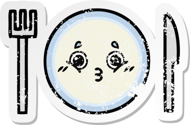 Bir insan tarafından çizilmiş tatlı bir yemek tabağının sıkıntılı çıkartması.