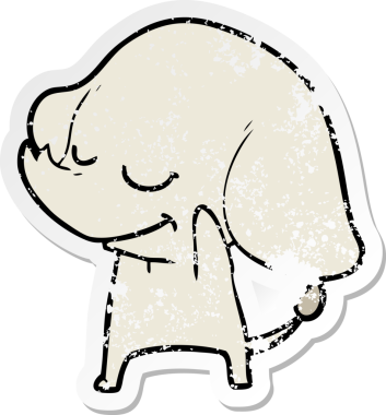 Bir insan tarafından çizilmiş gülümseyen bir filin sıkıntılı çıkartması.