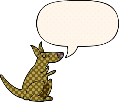 Bir insan tarafından çizilmiş çizgi roman tarzında konuşma baloncuğu olan çizgi film kangurusu.