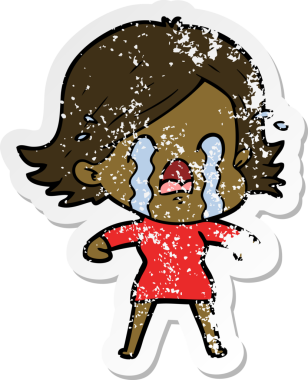 Bir insan tarafından çizilmiş ağlayan karikatürlü bir kadının sıkıntılı çıkartması.