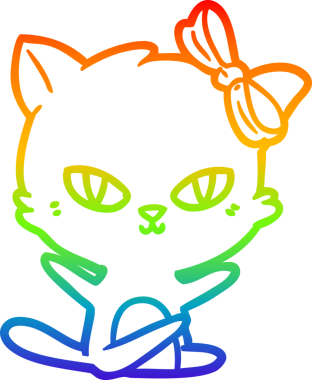 Gökkuşağı gradyan çizgisi bir insan tarafından çizilmiş şirin bir çizgi kedi çizimi