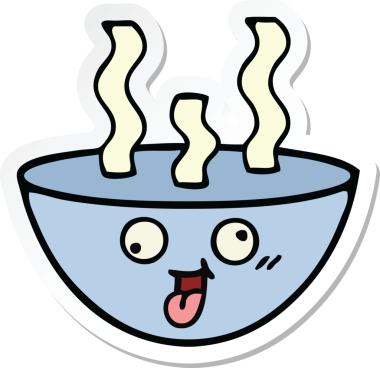 Bir insanın çizdiği sıcak çorba kasesinin çıkartması.