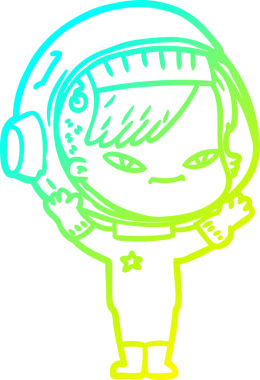 Bir insan tarafından çizilmiş soğuk gradyan çizgili astronot kadın çizimi.