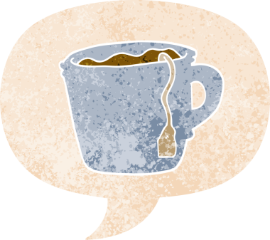 Bir insan tarafından çizilmiş, grunge dertli retro desenli bir çay fincanı.