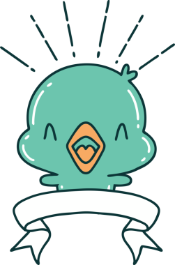 Bir insan tarafından çizilmiş dövmeli, şarkı söyleyen bir piliç.