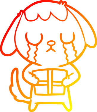 Bir insan tarafından çizilmiş Noel hediyeli şirin bir köpeğin sıcak çizgi çizimi.