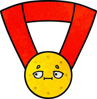 Bir insan tarafından çizilmiş altın madalyanın retro grunge desenli karikatürü