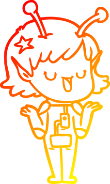 Bir insan tarafından çizilmiş mutlu bir uzaylı kız çizgi filmi.