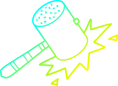 Bir insan tarafından çizilmiş tokmağı yumruklayan bir karikatür çizimi.