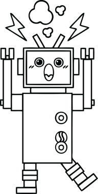 Bir insan tarafından çizilmiş bozuk bir robotun çizgi çizimi