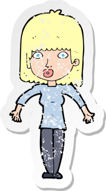 Bir insanın omuz silktiği karikatür kadın etiketi.