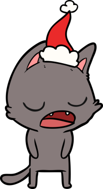 Konuşan kedi eli çizilmiş bir insan tarafından çizilmiş Noel Baba şapkası.
