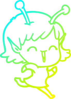 Soğuk gradyan çizgisi, bir insan tarafından çizilmiş gülen uzaylı bir kızın çizimi.