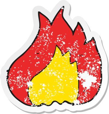 Bir insanın çizdiği çizgi film alevinin gerilimli retro yapıştırması