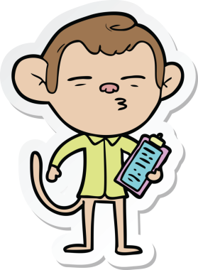 Bir insan tarafından çizilmiş bir ofis maymununun çıkartması.