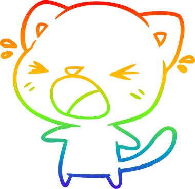 Gökkuşağının gradyan çizimi bir insan tarafından çizilmiş şirin bir çizgi film kedisinin ağlaması.